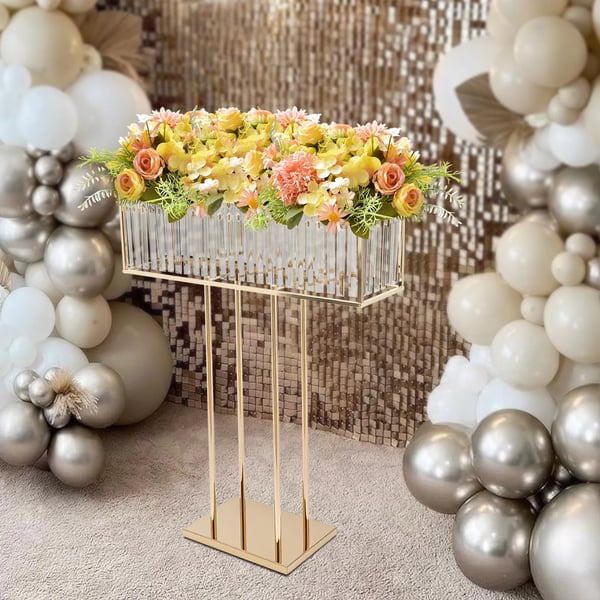 Blomsterstander til bryllup - Metal piedestal - Luksuriøs romantisk dekoration - Til blomster, balloner, lys - Jern - Mors dag - Guld