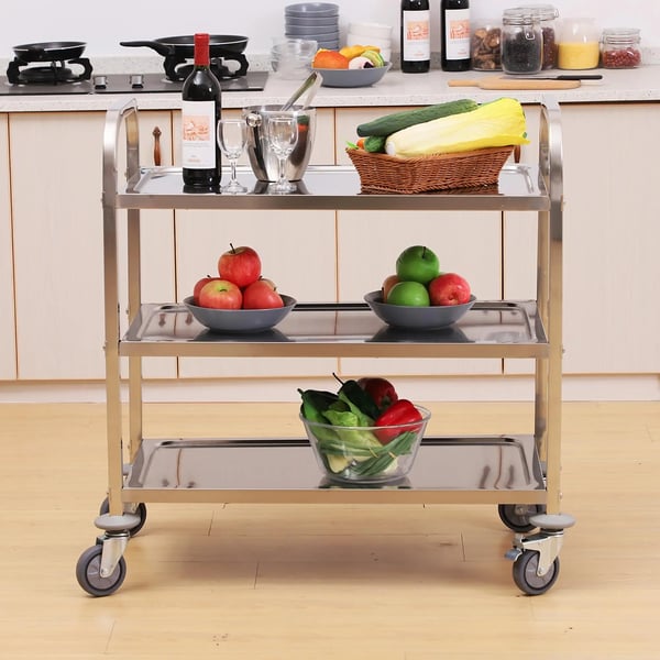 Serveringsvagn - Köksvagn - Med hjul - 90,5×50,5×88,2 cm - Metall - 2 handtag - Hyllplan - Montering krävs - Silver