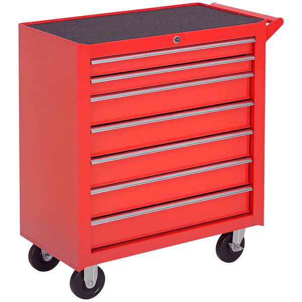 Verktygsvagn - B20-056 - 7 Lådor - Med Hjul - Låsbar Förvaring - Stål - 69x33x75 cm - Röd