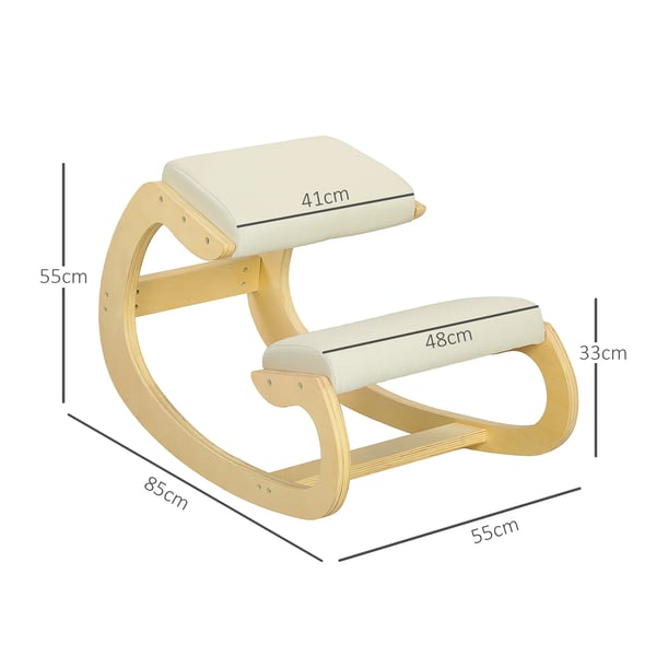 Ergonomisk knästol - Modell 921-789V00Cw - Träram - Stoppad dyna - 55×85×55 cm - Krämfärgad