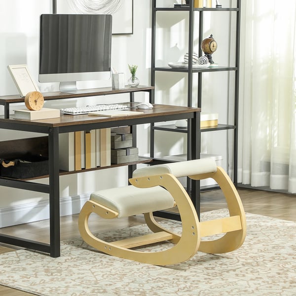 Ergonomisk knästol - Modell 921-789V00Cw - Träram - Stoppad dyna - 55×85×55 cm - Krämfärgad