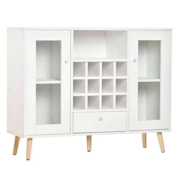Kökskänk - Sideboard med Vinställ - Låda - Öppen Hylla - 2 Skåp med Glasdörrar - 100x33x80 cm - Vit Kökskänk - Sideboard med Vinställ - Låda - Öppen Hylla - 2 Skåp med Glasdörrar - 100x33x80 cm - Vit