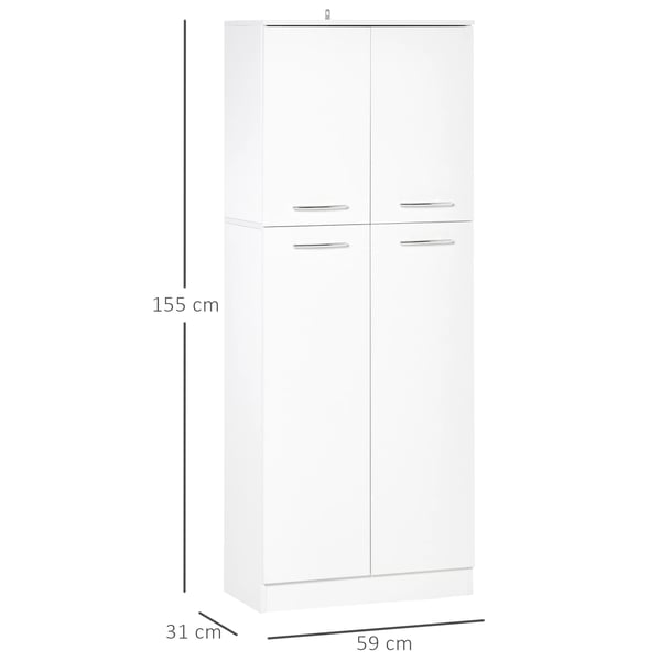 Förvaringsskåp - 838-097 2-dörrars Högskåp - 5 Justerbara Hyllor - Trä - Modern Stil - 59x31x155 cm - Montering Krävs - Vit