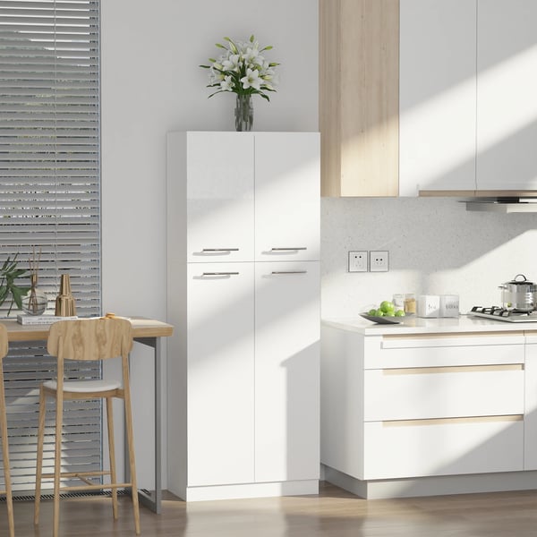 Förvaringsskåp - 838-097 2-dörrars Högskåp - 5 Justerbara Hyllor - Trä - Modern Stil - 59x31x155 cm - Montering Krävs - Vit