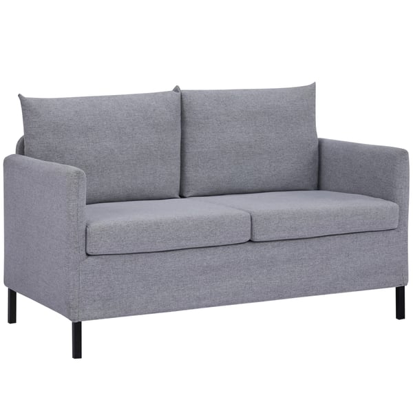 2-sits soffa - Vardagsrumssoffa - Skandinavisk stil - Hampatyg - Skumstoppade kuddar - Med armstöd - 130 x 67 x 76,5 cm - Ljusgrå