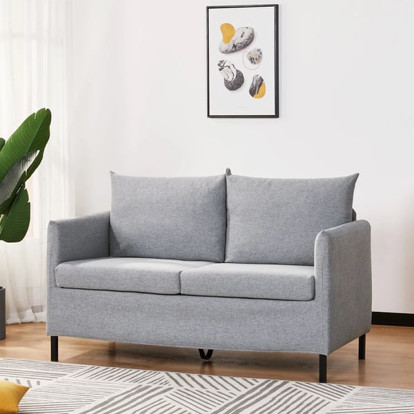 2-sits soffa - Vardagsrumssoffa - Skandinavisk stil - Hampatyg - Skumstoppade kuddar - Med armstöd - 130 x 67 x 76,5 cm - Ljusgrå
