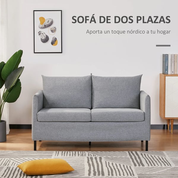 2-sits soffa - Vardagsrumssoffa - Skandinavisk stil - Hampatyg - Skumstoppade kuddar - Med armstöd - 130 x 67 x 76,5 cm - Ljusgrå