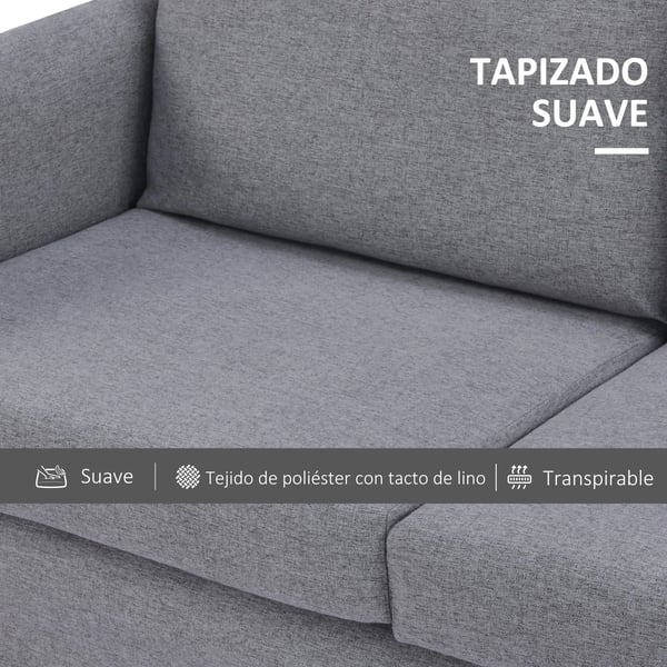 2-sits soffa - Vardagsrumssoffa - Skandinavisk stil - Hampatyg - Skumstoppade kuddar - Med armstöd - 130 x 67 x 76,5 cm - Ljusgrå