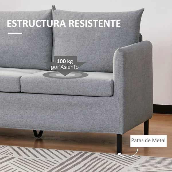 2-sits soffa - Vardagsrumssoffa - Skandinavisk stil - Hampatyg - Skumstoppade kuddar - Med armstöd - 130 x 67 x 76,5 cm - Ljusgrå