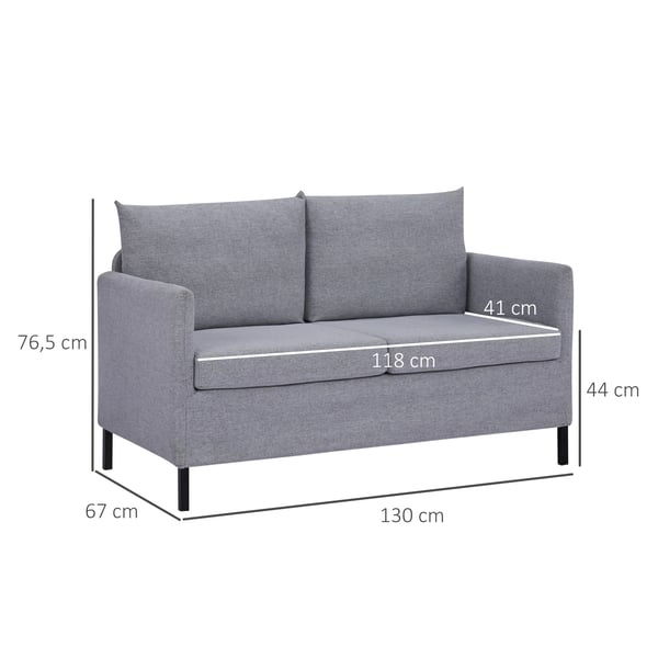 2-sits soffa - Vardagsrumssoffa - Skandinavisk stil - Hampatyg - Skumstoppade kuddar - Med armstöd - 130 x 67 x 76,5 cm - Ljusgrå