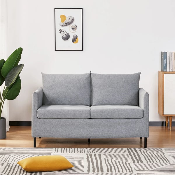 2-sits soffa - Vardagsrumssoffa - Skandinavisk stil - Hampatyg - Skumstoppade kuddar - Med armstöd - 130 x 67 x 76,5 cm - Ljusgrå
