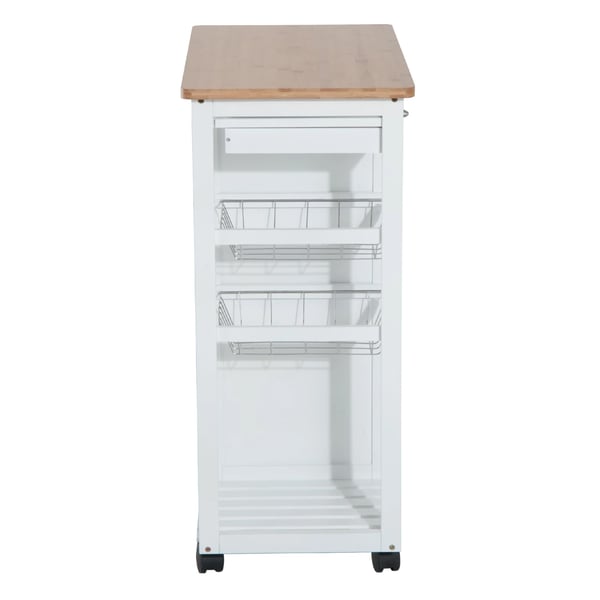 Köksvagn - Serveringsvagn - Bambu - 2 Lådor - Hyllor & Korgar - På Hjul - 70x37x85 cm - Vit