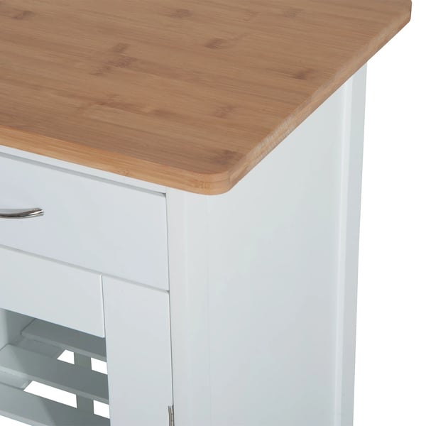 Köksvagn - Serveringsvagn - Bambu - 2 Lådor - Hyllor & Korgar - På Hjul - 70x37x85 cm - Vit