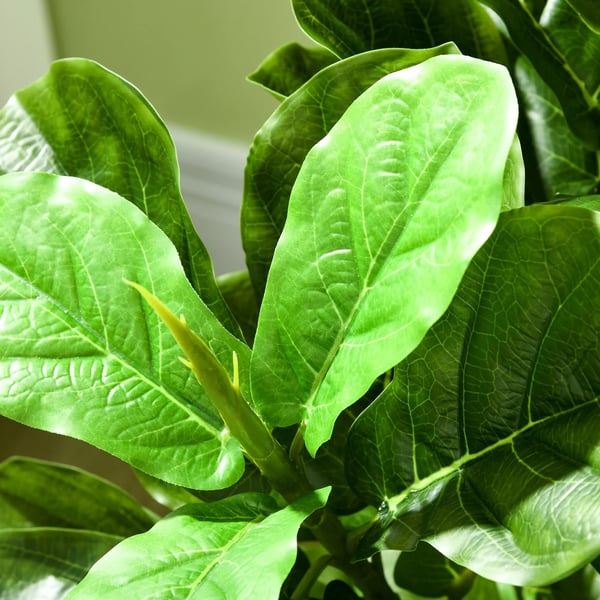 Ficus konstväxt - Konstgjort träd - 110 cm - 90 blad - Med kruka - För utomhusbruk - Plast - Ljusgrön