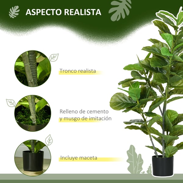 Ficus konstväxt - Konstgjort träd - 110 cm - 90 blad - Med kruka - För utomhusbruk - Plast - Ljusgrön