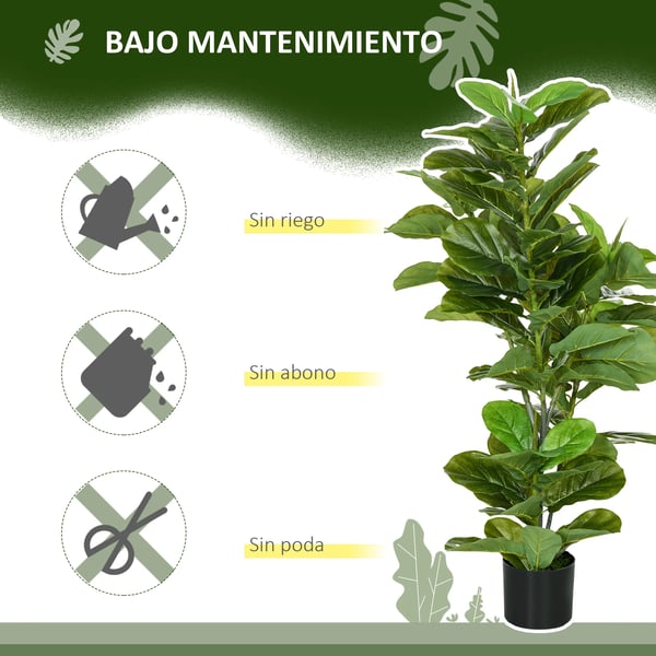 Ficus konstväxt - Konstgjort träd - 110 cm - 90 blad - Med kruka - För utomhusbruk - Plast - Ljusgrön