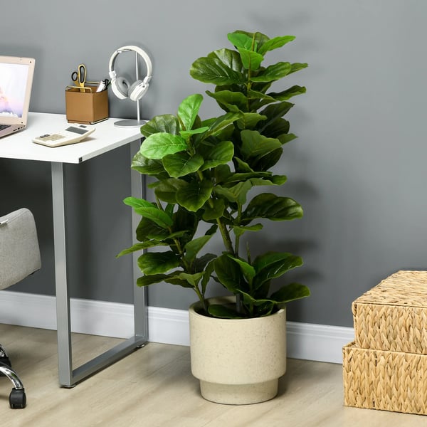 Ficus konstväxt - Konstgjort träd - 110 cm - 90 blad - Med kruka - För utomhusbruk - Plast - Ljusgrön
