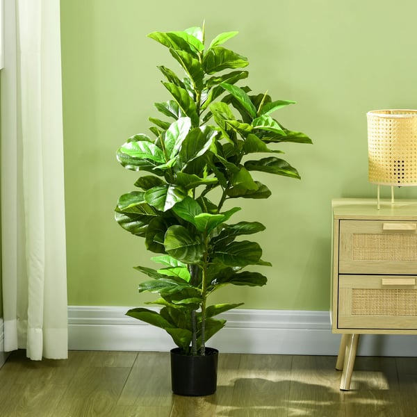 Ficus konstväxt - Konstgjort träd - 110 cm - 90 blad - Med kruka - För utomhusbruk - Plast - Ljusgrön
