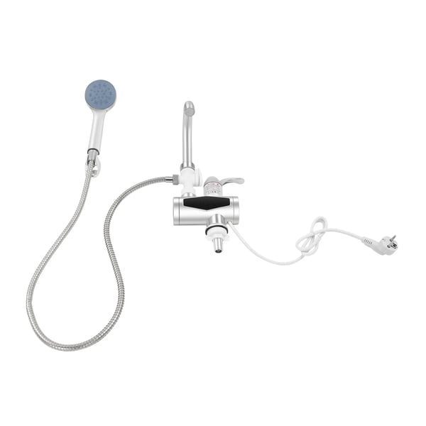 Elektrisk varmtvandsvandhane - Gennemstrømsvarmer - 3000 W - 220 V 50 Hz - 30–60 °C - 304 rustfrit stål - IPX4 - EU-stik - Sølv