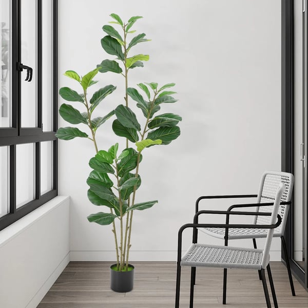 Kunstig violinfigen - Træ 180 cm - Ficus lyrata - Udendørs/indendørs - Vedligeholdelsesfri - PE-blade, jern, cementfod - Med sort potte - Grøn