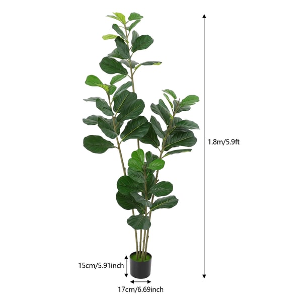 Kunstig violinfigen - Træ 180 cm - Ficus lyrata - Udendørs/indendørs - Vedligeholdelsesfri - PE-blade, jern, cementfod - Med sort potte - Grøn
