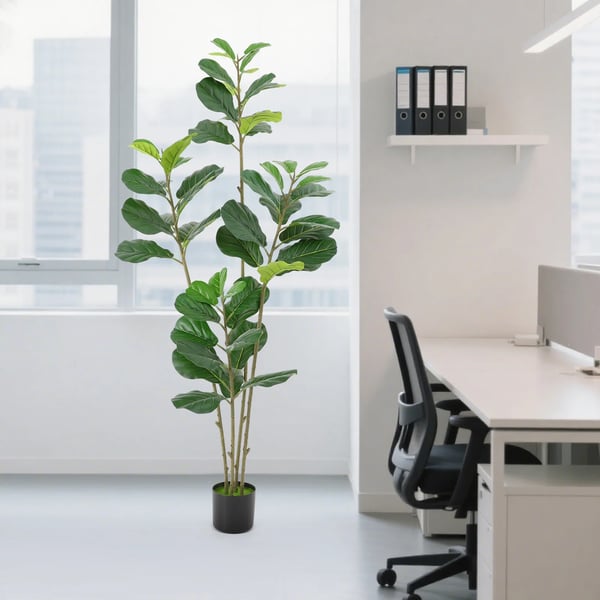 Kunstig violinfigen - Træ 180 cm - Ficus lyrata - Udendørs/indendørs - Vedligeholdelsesfri - PE-blade, jern, cementfod - Med sort potte - Grøn