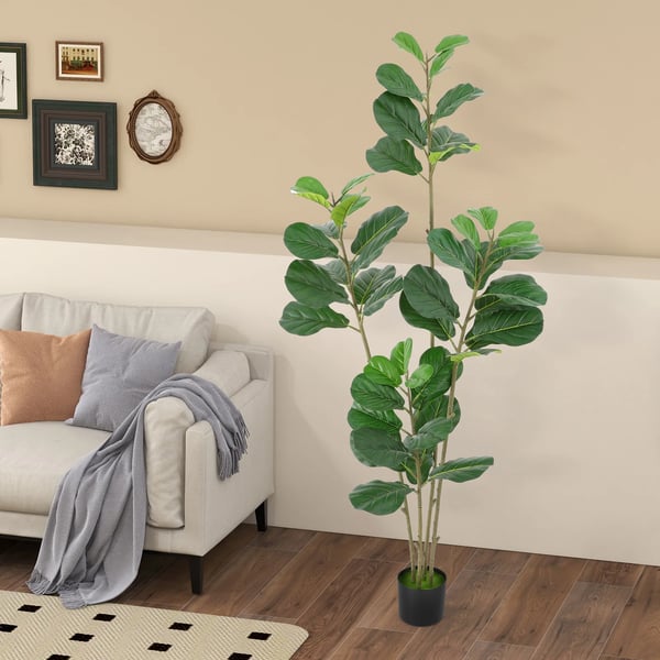 Kunstig violinfigen - Træ 180 cm - Ficus lyrata - Udendørs/indendørs - Vedligeholdelsesfri - PE-blade, jern, cementfod - Med sort potte - Grøn