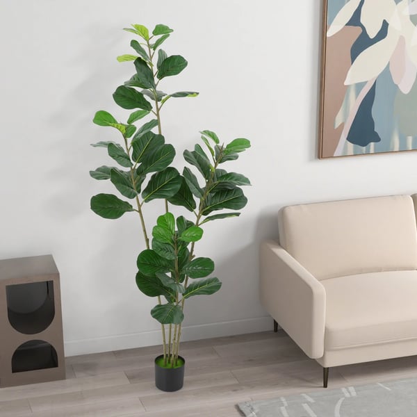 Kunstig violinfigen - Træ 180 cm - Ficus lyrata - Udendørs/indendørs - Vedligeholdelsesfri - PE-blade, jern, cementfod - Med sort potte - Grøn