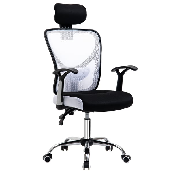 Kontorsstol - Skrivbordsstol - Ergonomisk - Justerbar höjd - Lutningsbar rygg - Justerbart nackstöd - 360° svängbar - Tyg 62x67x118 cm - Vit