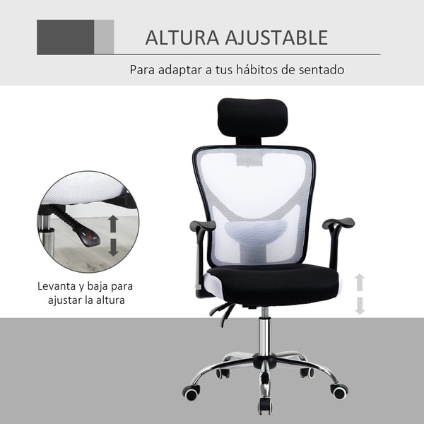 Kontorsstol - Skrivbordsstol - Ergonomisk - Justerbar höjd - Lutningsbar rygg - Justerbart nackstöd - 360° svängbar - Tyg 62x67x118 cm - Vit