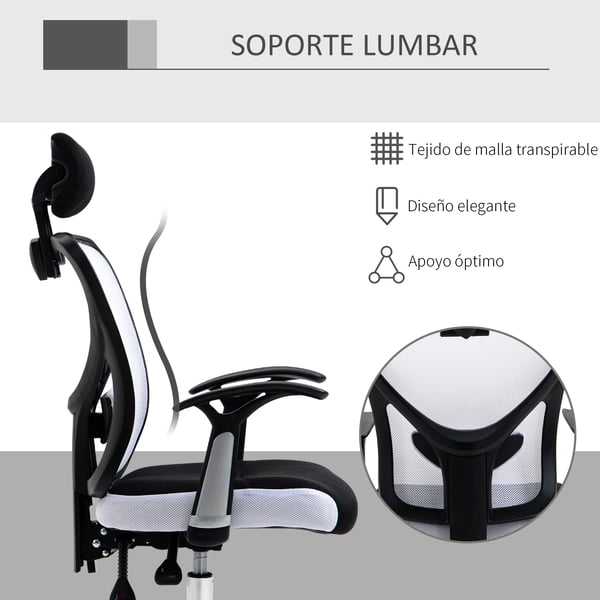Kontorsstol - Skrivbordsstol - Ergonomisk - Justerbar höjd - Lutningsbar rygg - Justerbart nackstöd - 360° svängbar - Tyg 62x67x118 cm - Vit