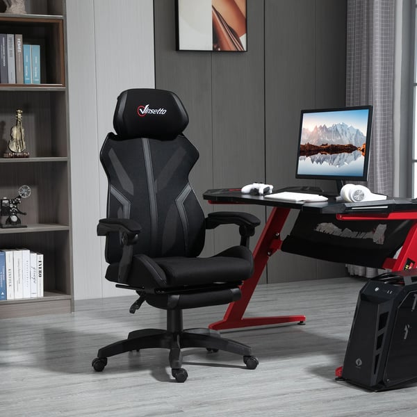 Gaming- och kontorsstol - Snurrstol - Ergonomisk - Justerbar Höjd - Tygklädsel - 65x65x129 cm - Svart