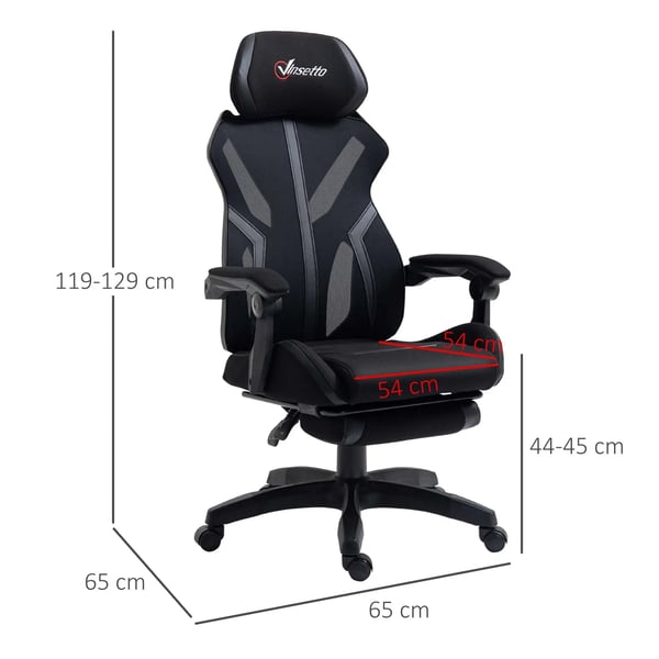 Gaming- och kontorsstol - Snurrstol - Ergonomisk - Justerbar Höjd - Tygklädsel - 65x65x129 cm - Svart