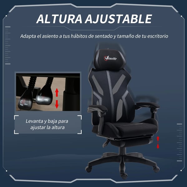 Gaming- och kontorsstol - Snurrstol - Ergonomisk - Justerbar Höjd - Tygklädsel - 65x65x129 cm - Svart