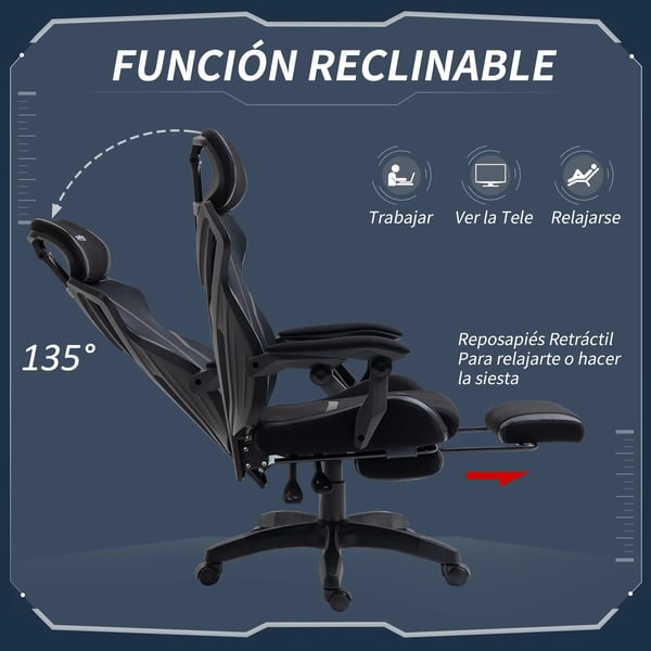 Gaming- och kontorsstol - Snurrstol - Ergonomisk - Justerbar Höjd - Tygklädsel - 65x65x129 cm - Svart