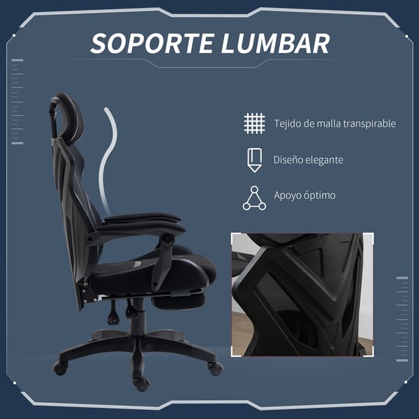 Gaming- och kontorsstol - Snurrstol - Ergonomisk - Justerbar Höjd - Tygklädsel - 65x65x129 cm - Svart