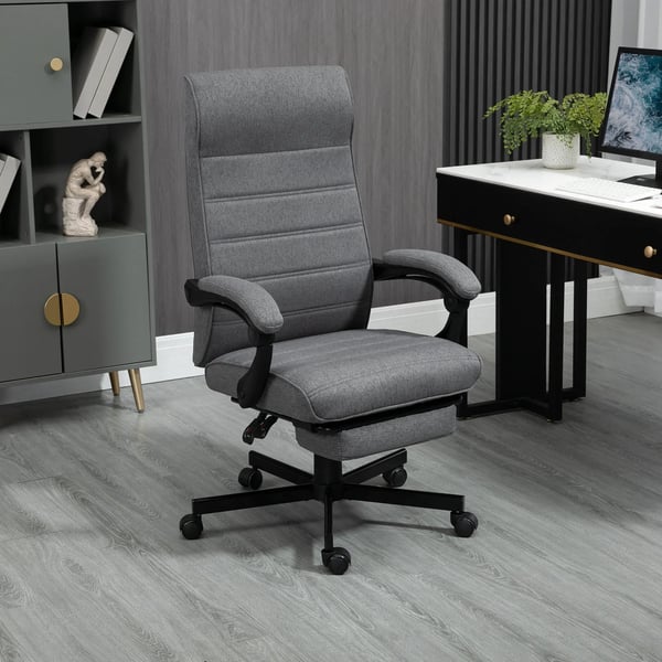 Kontorsstol - Ergonomisk skrivbordsstol - Höj- och sänkbar - Lutningsbar rygg - Infällbart fotstöd - Armstöd - Tygklädsel - Ljusgrå