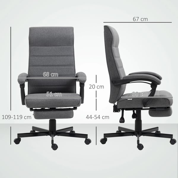 Kontorsstol - Ergonomisk skrivbordsstol - Höj- och sänkbar - Lutningsbar rygg - Infällbart fotstöd - Armstöd - Tygklädsel - Ljusgrå