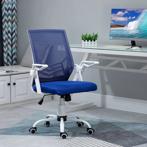 Ergonomisk Kontorsstol - Skrivbordsstol - Justerbar Höjd - Svängbar - Fällbara Armstöd - Mått 62,5×55×104 cm - Blå