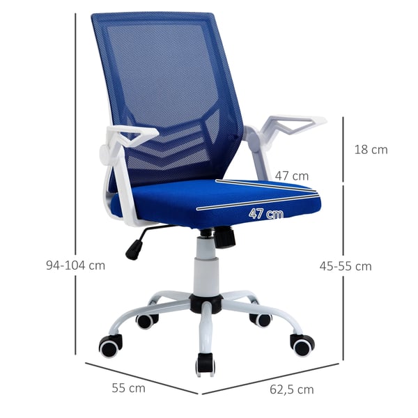 Ergonomisk Kontorsstol - Skrivbordsstol - Justerbar Höjd - Svängbar - Fällbara Armstöd - Mått 62,5×55×104 cm - Blå