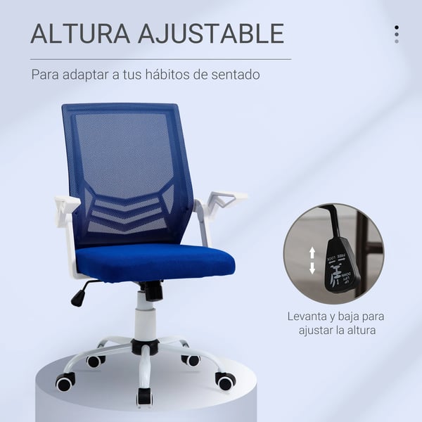 Ergonomisk Kontorsstol - Skrivbordsstol - Justerbar Höjd - Svängbar - Fällbara Armstöd - Mått 62,5×55×104 cm - Blå