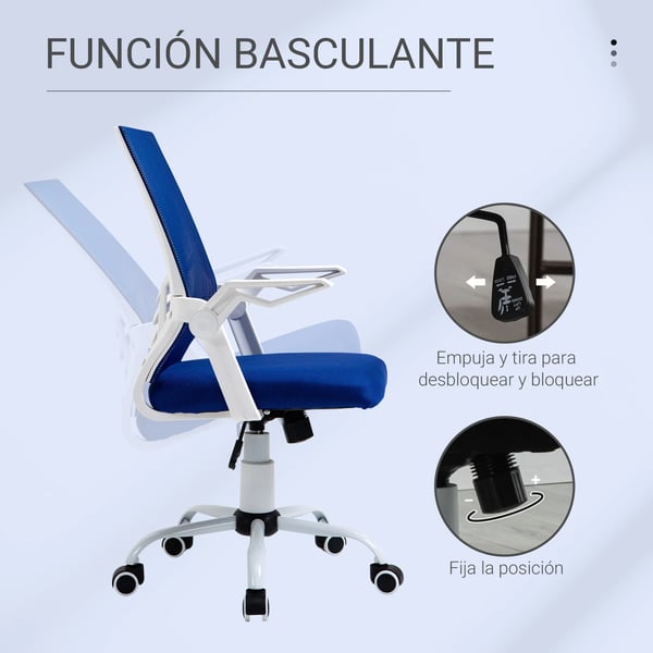 Ergonomisk Kontorsstol - Skrivbordsstol - Justerbar Höjd - Svängbar - Fällbara Armstöd - Mått 62,5×55×104 cm - Blå
