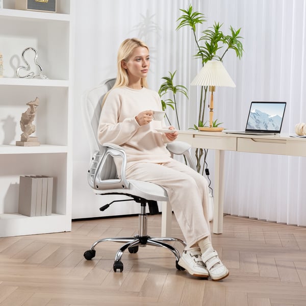 Kontorsstol - Svängbar skrivbordsstol - Justerbar höjd - Ergonomiskt ryggstöd - Tilt/gung - Armstöd - Tyg - 61×62×116 cm - Rosa