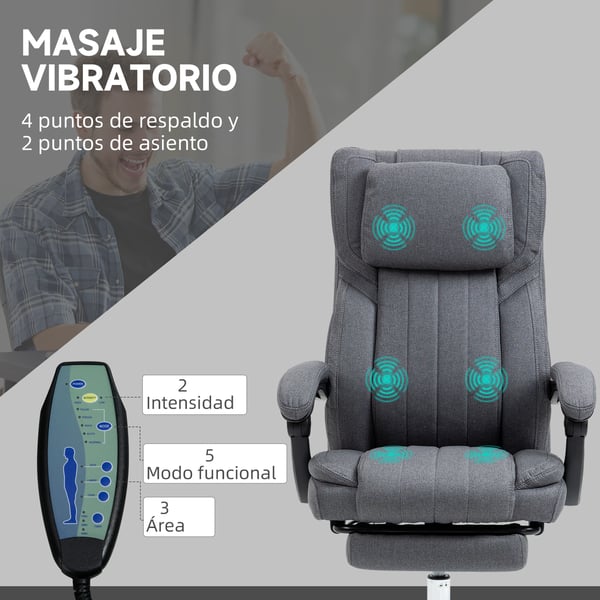 Massage kontorsstol - Ergonomisk - 6 Massagepunkter - Lutbar - Elektrisk massage - Justerbar höjd - Fjärrkontroll - Fot- & Nackstöd - Grå