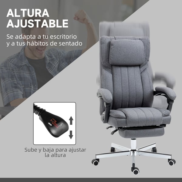 Massage kontorsstol - Ergonomisk - 6 Massagepunkter - Lutbar - Elektrisk massage - Justerbar höjd - Fjärrkontroll - Fot- & Nackstöd - Grå