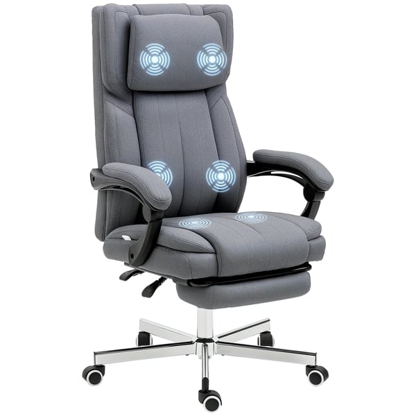 Massage kontorsstol - Ergonomisk - 6 Massagepunkter - Lutbar - Elektrisk massage - Justerbar höjd - Fjärrkontroll - Fot- & Nackstöd - Grå