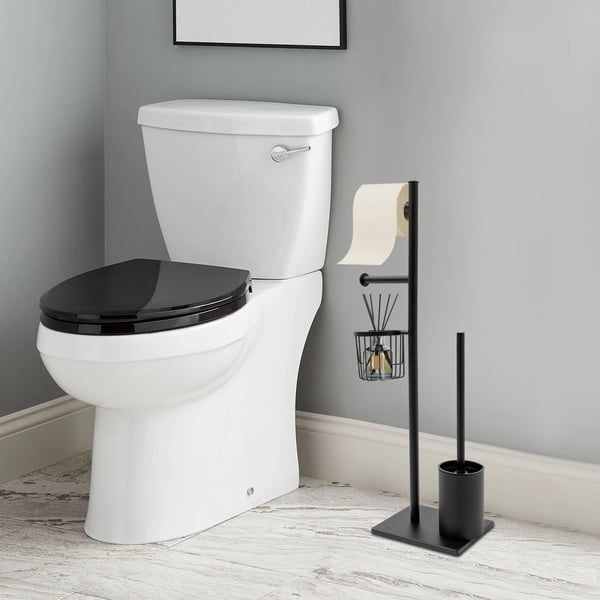 Toiletpapirholder Sæt - Fritstående Toiletrulleholder Med Toiletbørste - Med Børsteholder - Til Badeværelset - Sort