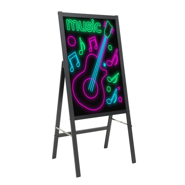 LED-skrivetavle - Reklametavle stående model - 40 × 60 cm - Glas - Rektangulær - Fjernbetjening - 8 neonpenne - Sort