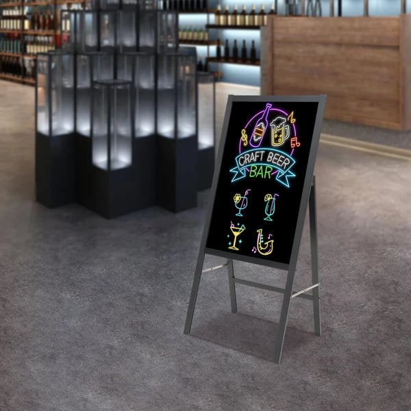 LED-skrivetavle - Reklametavle stående model - 40 × 60 cm - Glas - Rektangulær - Fjernbetjening - 8 neonpenne - Sort