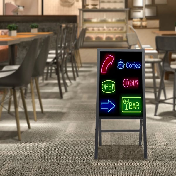 LED-skrivetavle - Reklametavle stående model - 40 × 60 cm - Glas - Rektangulær - Fjernbetjening - 8 neonpenne - Sort
